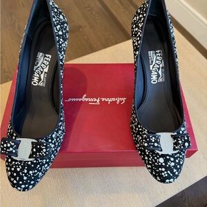 Salvatore Ferragamo Black and White Polka Dot Heels